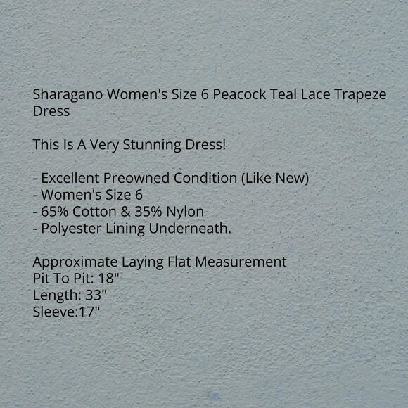 Sharagano Peacock Teal Lace Trapeze Dress - Picture 8 of 9